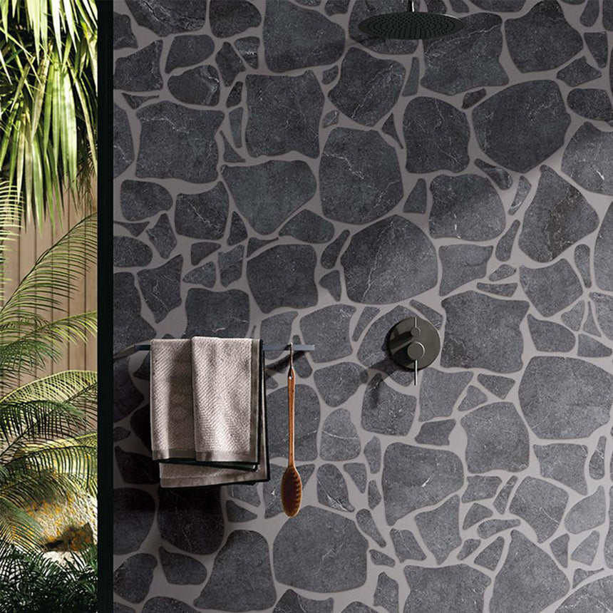 Enzo Coal SurfaceTec® Set Crazy Pave Anti-Slip Stone Look Porcelain Tile