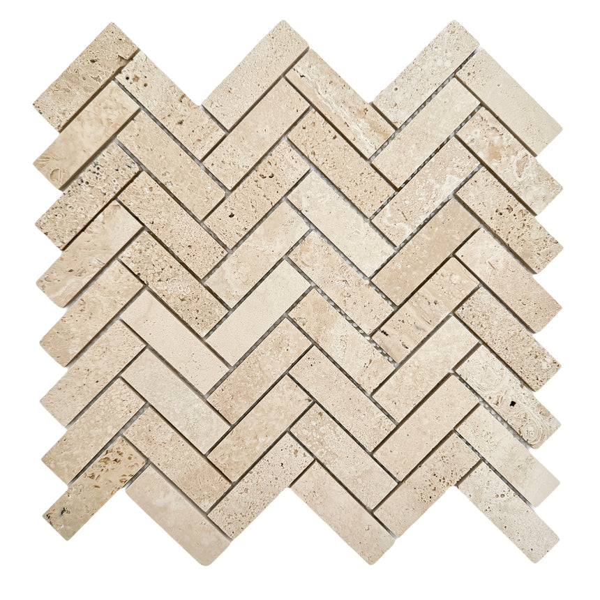Herringbone Rome Natural Travertine Mosaic Tile Honed 325x305
