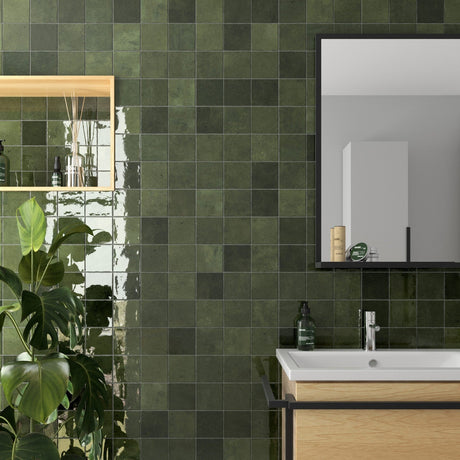 International MTC Majorca Green Gloss 100x100mm tiles in an interior setting