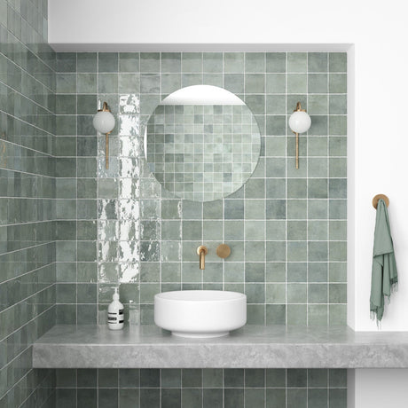 International MTC Majorca Mint Gloss 100x100mm tiles in an interior setting