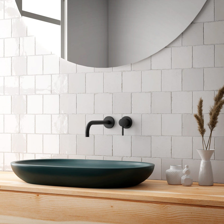 International MTC Majorca White Gloss 100x100mm tiles in an interior setting