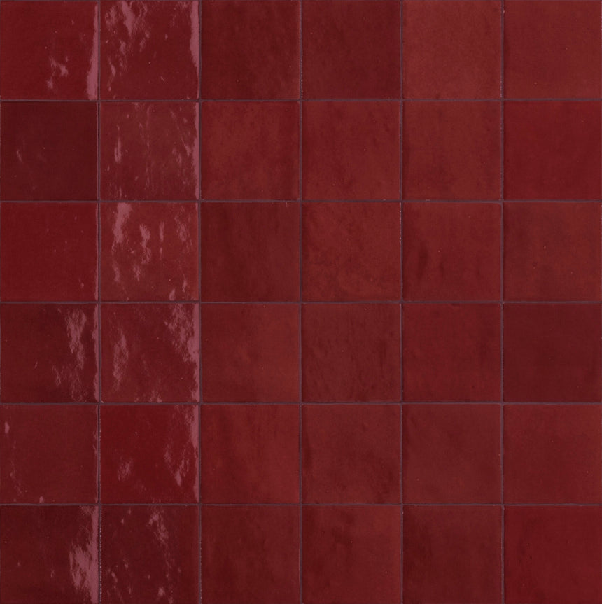Mélange Bordeaux Gloss 100x100mm Handmade Look Terracotta Red Ceramic Tile