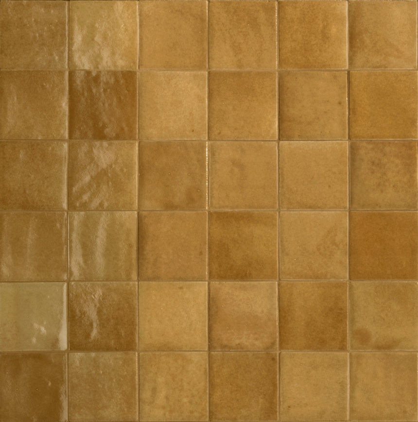 Mélange Kaki Gloss 100x100mm Handmade Look Khaki Ceramic Tile