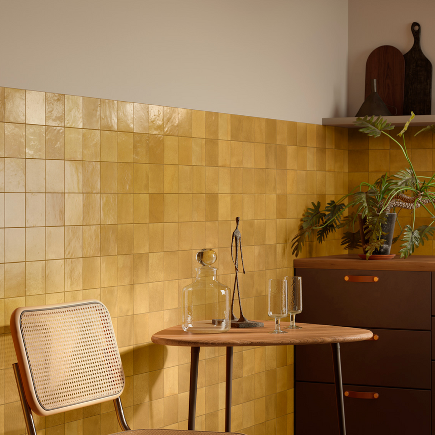 Mélange Kaki Gloss 100x100mm Handmade Look Khaki Ceramic Tile