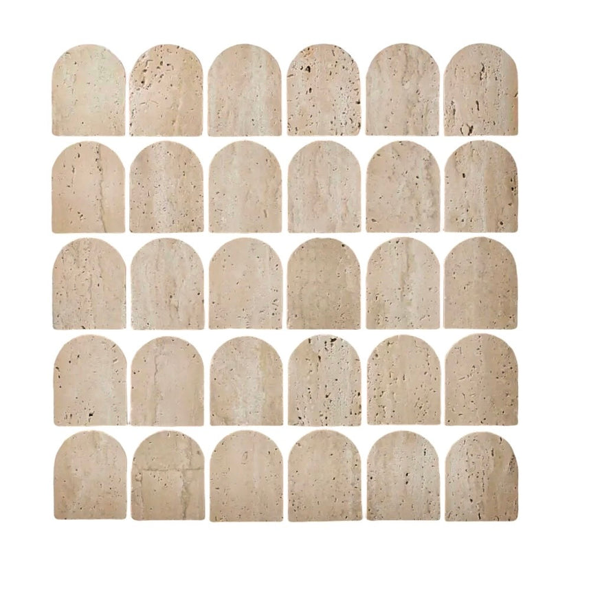 Mini Arch Rome Natural Travertine Mosaic Tile Honed 306x298