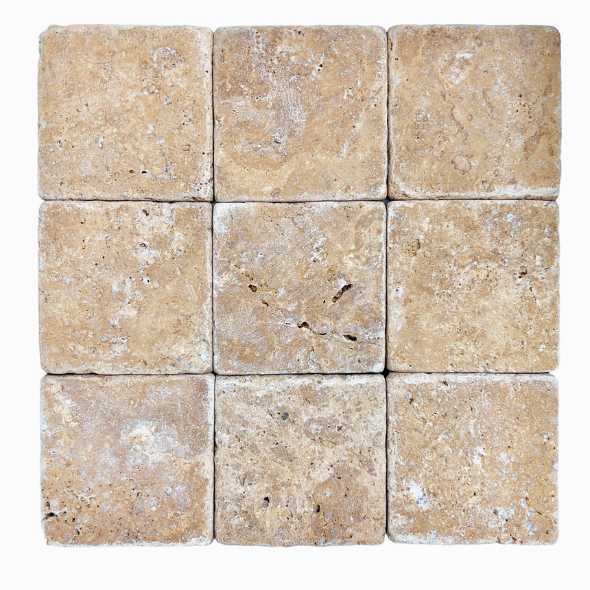 Noce Travertine Tumbled Natural Stone Square Tile 100x100mm