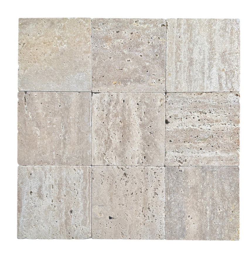 Rome Travertine Tumbled Natural Beige Square Tile 100x100mm