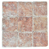 Red Travertine Tumbled Natural Stone Square Tile 100x100mm