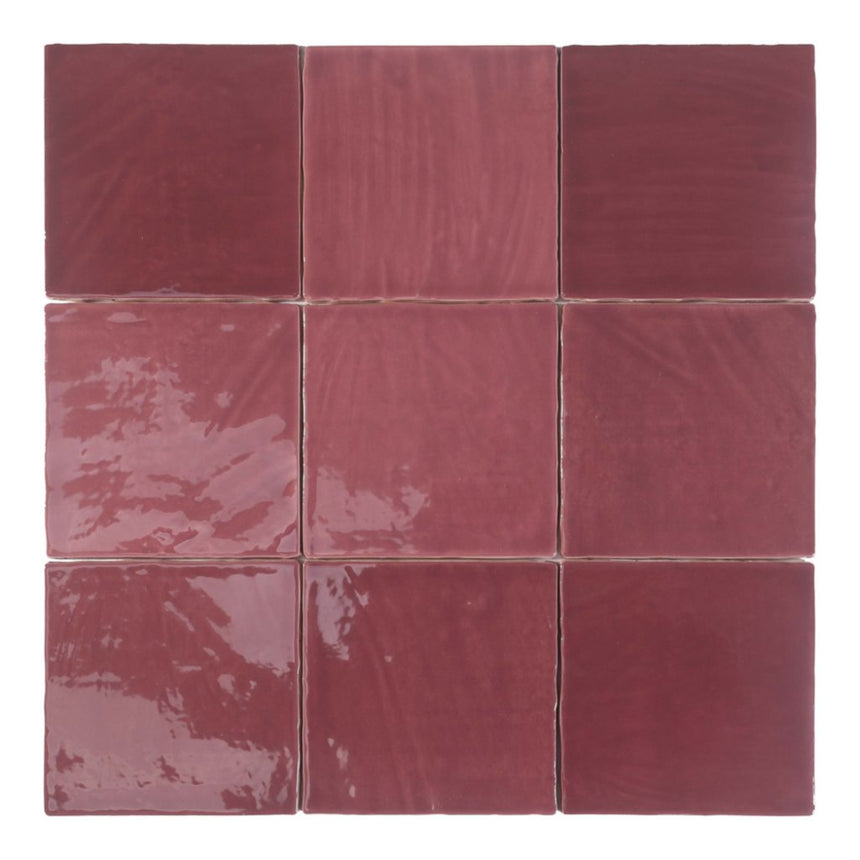 Tabarca Granate Gloss 150x150mm Large Square Handmade Look Red Tile