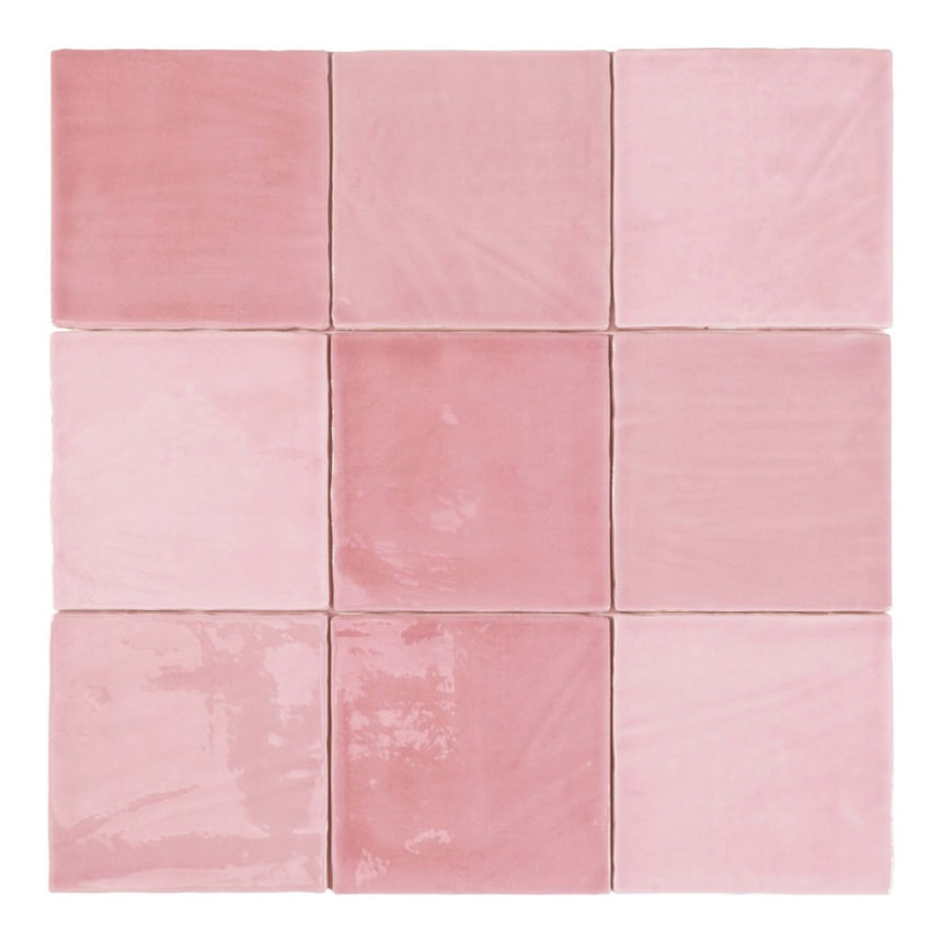 Tabarca Rosa Gloss 150x150mm Large Square Handmade Look Pink Tile