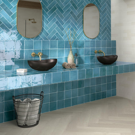Tabarca Cielo Gloss 75x230mm Handmade Look Sky Blue Subway Tile