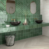 Tabarca Verde Gloss 150x150mm Large Square Handmade Look Green Tile