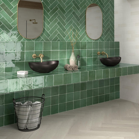Tabarca Verde Gloss 75x230mm Handmade Look Green Subway Tile
