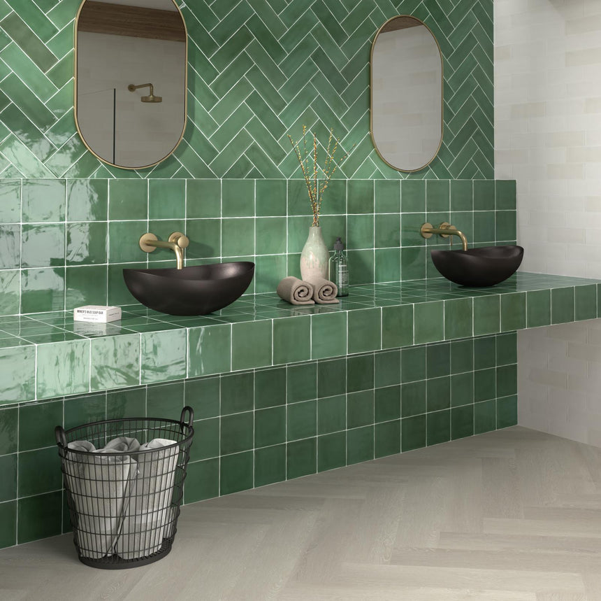 Tabarca Verde Gloss 75x230mm Handmade Look Green Subway Tile