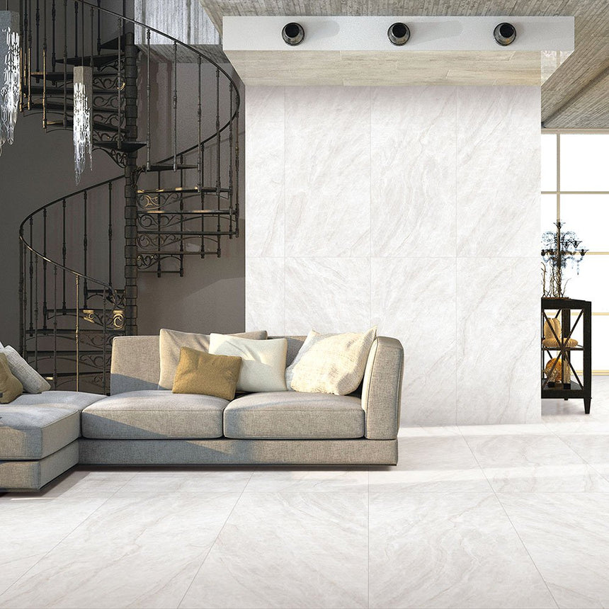 Taj Mahal Bianco SilkTec 600x1200mm Marble Look Porcelain Tile