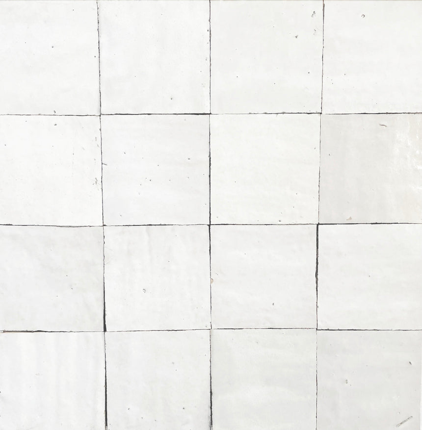 Zellige Snow 100x100 Terracotta Square Moroccan Handmade Tile