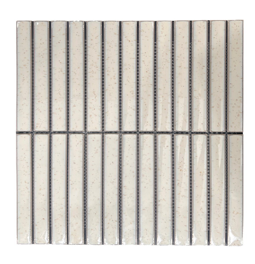 Concave Warm White Stack Mosaic Tile Gloss 299x296