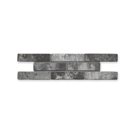 London Brick Charcoal 60x250mm porcelain tiles in three staggered rows on white with a subtle shadow