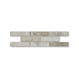 London Brick Fog 60x250mm porcelain tiles in three staggered rows on white with a subtle shadow