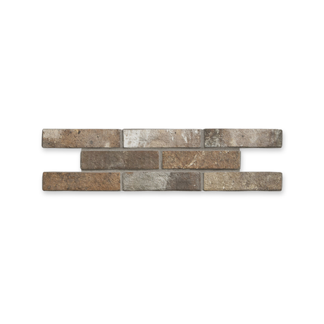 London Brick Multicolor 60x250mm porcelain tiles in three staggered rows on white with a subtle shadow