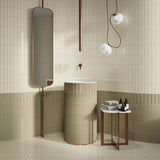 Bathroom with Micare Linen Light and Dark walls, Rim Linen Dark trim, a Rim and Canale Linen Dark basin, and Linen Medium floor.