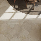 Noosa Beige French Pattern Travertine Look Porcelain Tile with irregular edges