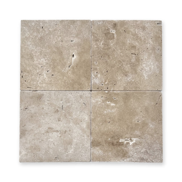Rome natural travertine 150x150mm tumbled square tiles showing earthy tones and natural variation