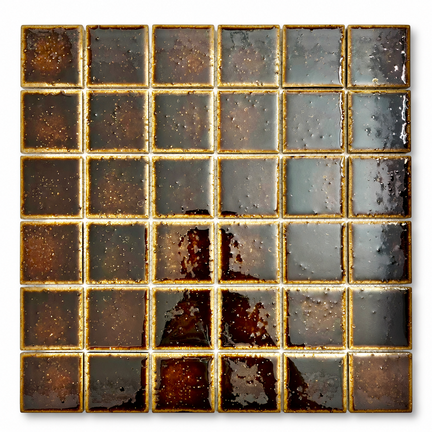 Tokyo Espresso Gloss Textured Square Mosaic Tile full sheet