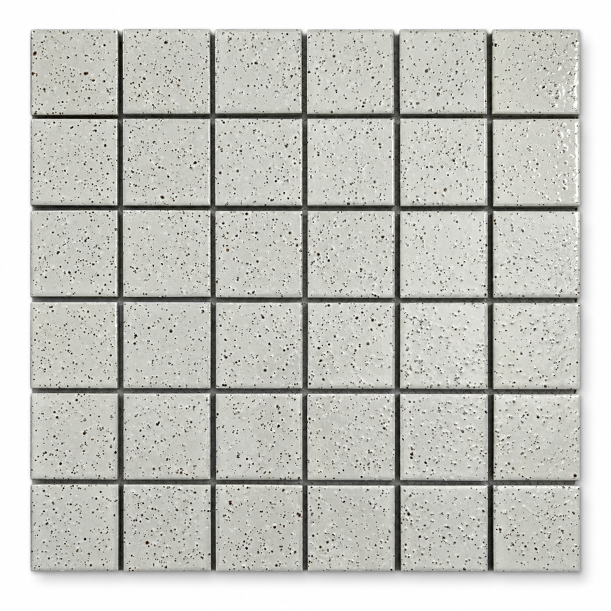 Tokyo Light Grey Speckled Gloss Square Mosaic Tile full sheet