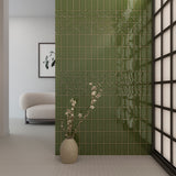WOW Yoko Moss room setting with flat and Origami gloss ceramic wall tiles