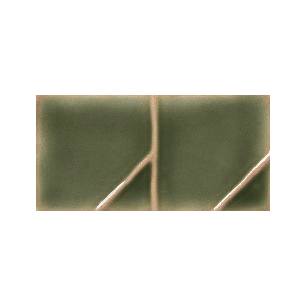 Full Yoko Origami Moss Gloss Ceramic Wall Tile 62.5x125mm, centred with white margins, one of eight mixed relief patterns