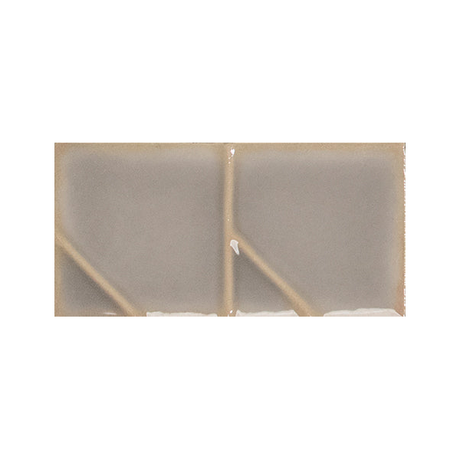 Full Yoko Origami Pewter Gloss Ceramic Wall Tile 62.5x125mm, centred with white margins, one of eight mixed relief patterns