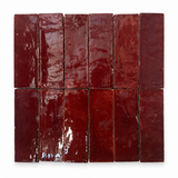 Zellige Bejmat Red 50x150mm Gloss Hand Made Moroccan Tile showing tile variation