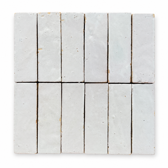 Zellige Bejmat Snow 50x150mm Gloss Hand Made Moroccan Tile showing tile variation