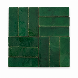 Zellige Bejmat Verde 50x150mm Gloss Hand Made Moroccan Tile showing tile variation